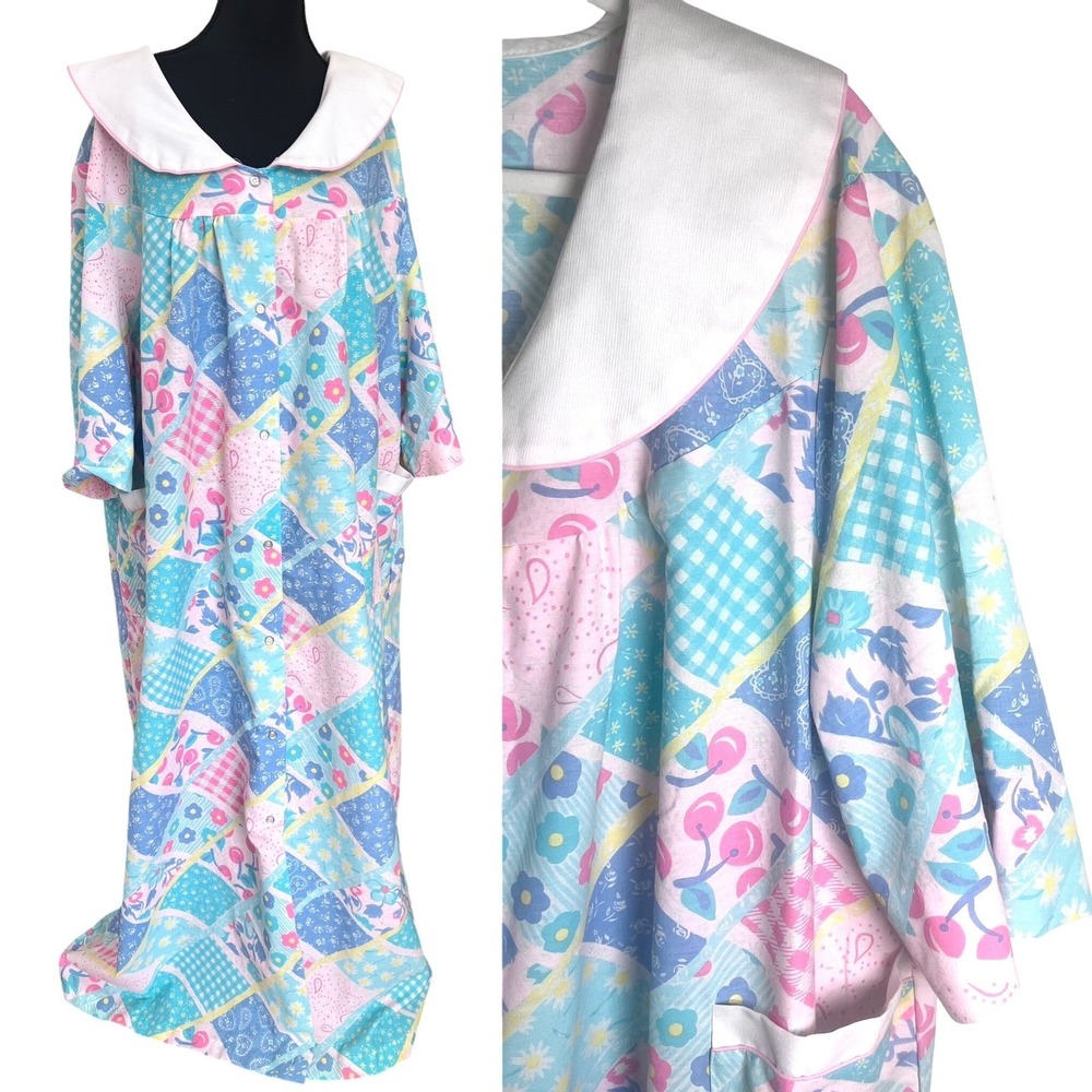 VTG Beco Originals XXXL Pastel Patchwork Prairie Nightgown Robe Full Length USA